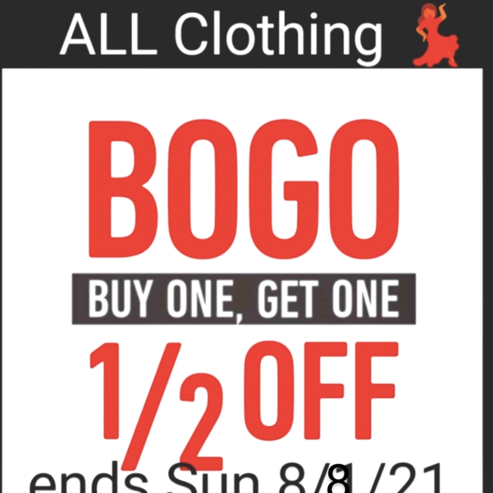 All Clothing, Mixed Sizes, BOGO 1/2 OFF💃